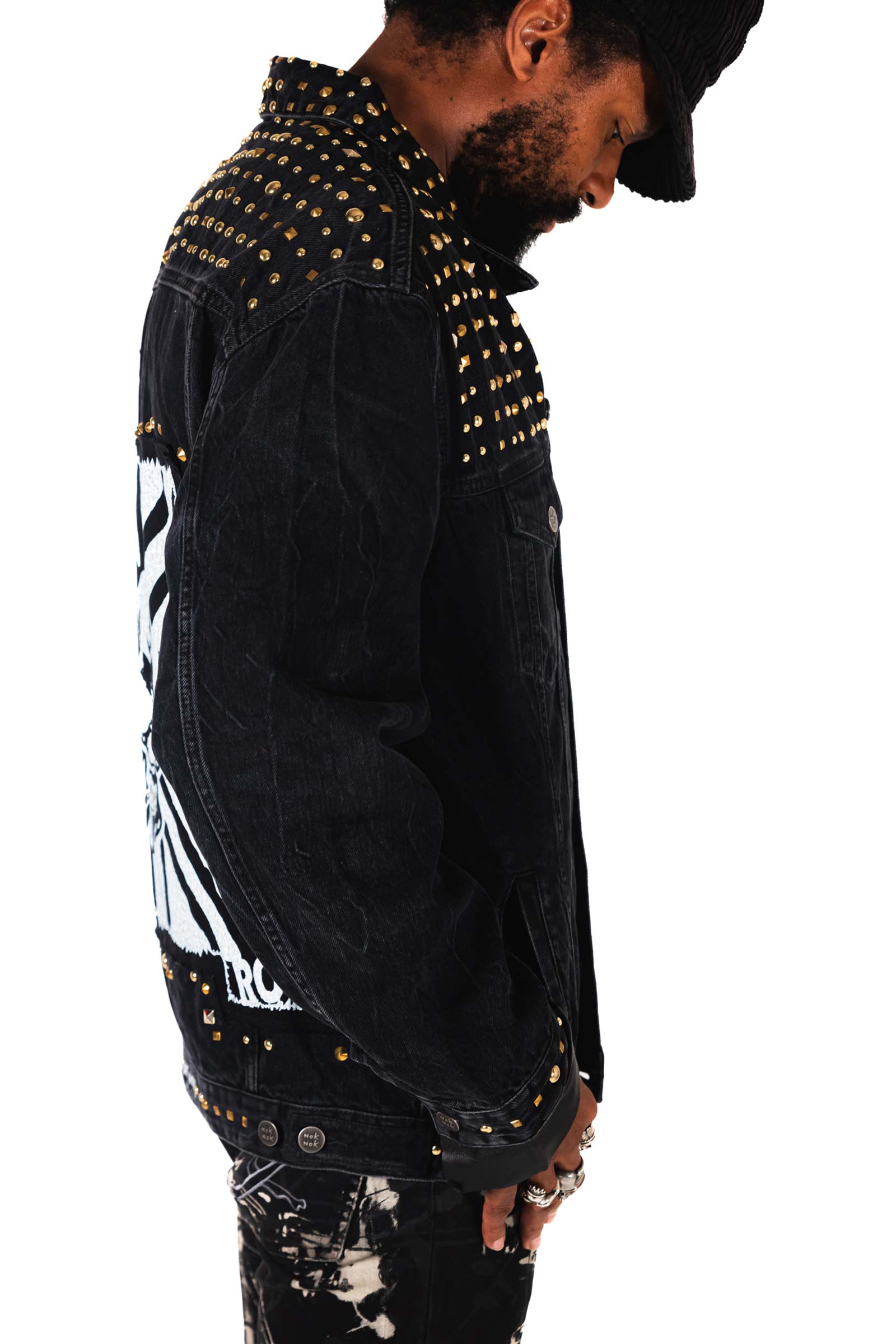 ジャケット・アウター BADWAYClassic Studs Denim Jacket black M badway Classic Studs Denim Jacket BAD BOY - STUDDED PRINTED