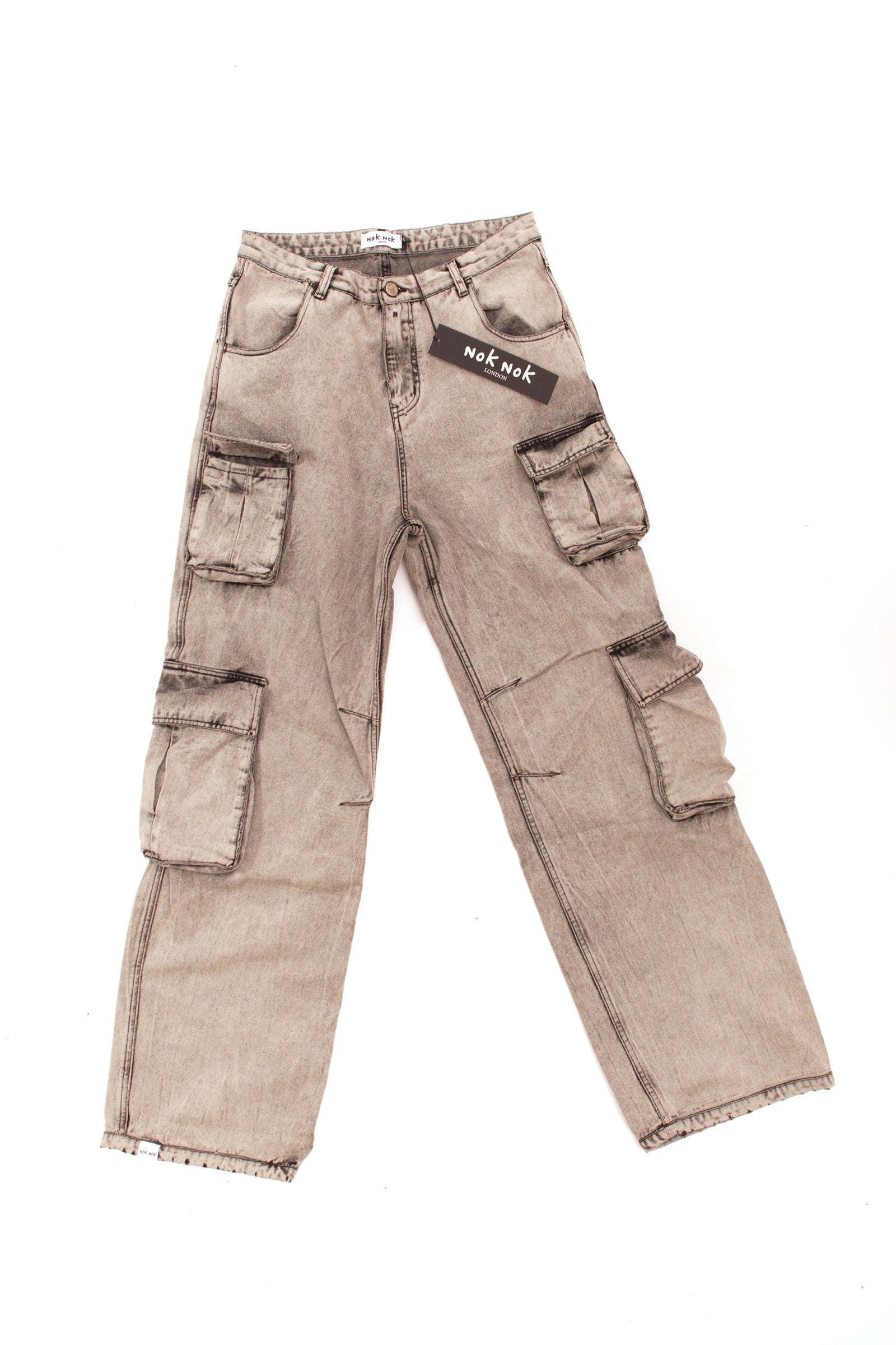 FOOLISH CARGO- LOOSE FIT ACID WASH MULTIPOCKETS BLACK DENIM