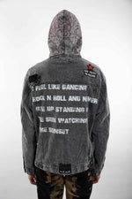 JAMAICAN PARADISE - PATCHES PRINTED HOOD GREY DENIM JACKET