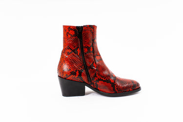 WOMEN RED VELVET CHELSEA 6CM BOOT - RED SNAKESKIN PRINT EFFECT ITALIAN LEATHER