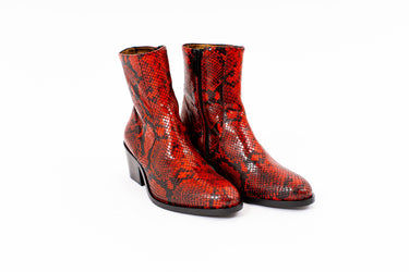 WOMEN RED VELVET CHELSEA 6CM BOOT - RED SNAKESKIN PRINT EFFECT ITALIAN LEATHER