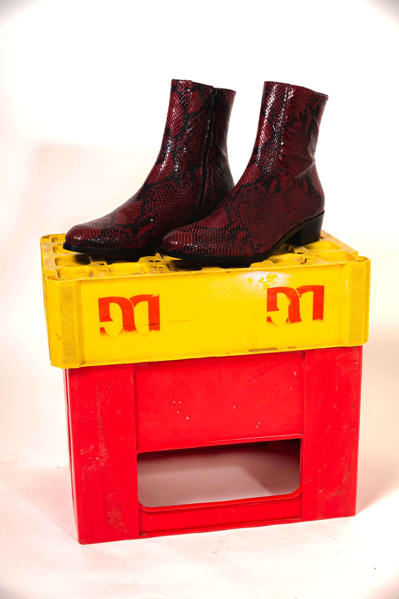 Antonio Cerrelli Men's Snake Print Red Boots – Cuban Heel, Side Zipper, 5159